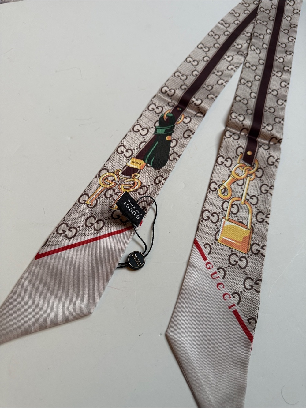 Beige Brown Monogram Twilly with Red/Green Bag Motif - Picture 3 of 14
